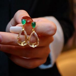 Elegante Waterdruppeloorbellen van Helder Bergkristal-Groene onyx