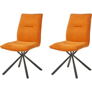 WAYS. – Stoffen eetkamerstoelen – Oranje – Modern design - Stevige metalen vierpoot – 2 stuks