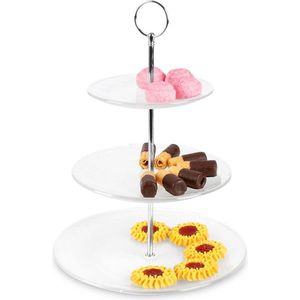 Etagère Glas met 3 Verdiepingen 33 cm - Serveertoren - Taartplateau - Cupcakestandaard - Taartstandaard