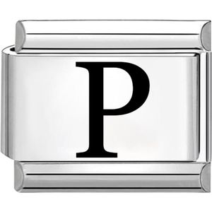 Quiges - Schakel - Bedel - 9mm - charms - Laser alfabet - letter P - Geschikt voor - Nomination- armband - Schakelarmband - italy bedels armband