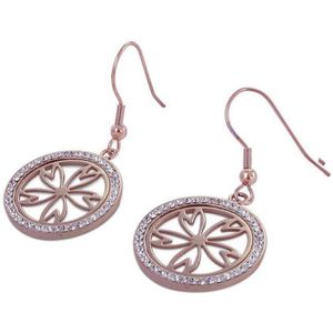 Silventi 981301033 Stalen Oorbellen - Dames - Zirkonia - Munt - Opengewerkt - 2 cm - Rosé goudkleurig
