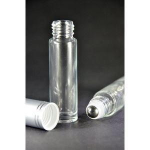 Rollerflesje Glas 10ml Leeg 1 stuks - Roll-on, Transparant Glas Rollerflesje- RVS Bal - Helder, Zilveren Dop - Etherische Olie - Parfumrollers