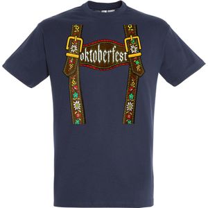 T-shirt Lederhosen man | Oktoberfest dames heren | Tiroler outfit | Carnavalskleding dames heren | Navy | maat M