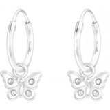 Oorbellen meisjes zilver | Zilveren oorringen met hanger, vlinder met kristallen
