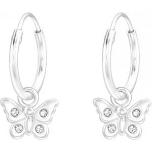 Oorbellen meisjes zilver | Zilveren oorringen met hanger, vlinder met kristallen