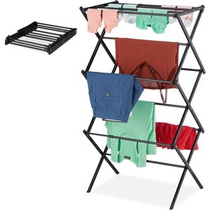 Droogrek inklapbaar uitschuifbaar 11-roedes ruimtebesparend wasrek metaal zwart - Relaxdays folding wall laundry rack