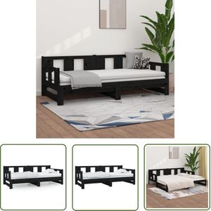 The Living Store Slaapbank uitschuifbaar massief grenenhout zwart 2x(80x200) cm - Slaapbank - Sofa Bed - Daybed - Houten Bed - Grenenhouten Bed
