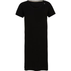 Knit Factory Lily Jurk - Dames midi-jurk met ronde hals - Rechte jurk - Korte mouwen - Jurk voor het voorjaar en de zomer - Zwart - M