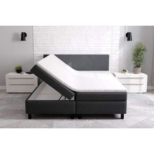 Boxspring met Opbergruimte erolla- 140x200cm- zwart stof- compleet bed met vaste matras en topper 8cm dik- seatsandbeds