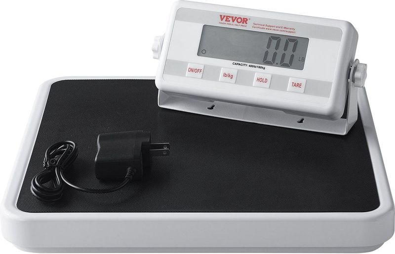 VEVOR 32.8 x 31.7 x 4.4 cm Draagbare Medische Weegschaal, Robuust Roestvrij Staal, Max. 181 kg, Met LCD-Display en Achtergrondverlichting, 2 Oplaadopties Batterij/Adapter