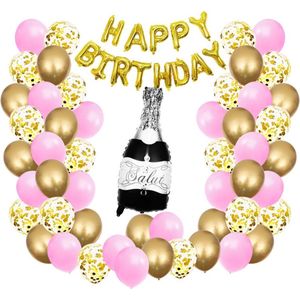 56-delig Goud roze Ballonnen verjaardag set – Verjaardag Versiering - Decoratie voor jubileum - Verjaardagversiering - 16, 18, 21, 30, 40, 50, 60, 70 jaar - Geslaagd versiering - Vrijgezellenfeest - Geschikt voor Helium en Lucht