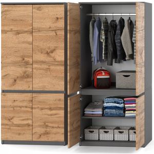 Meubel Square - Kledingkast Opstalo - Antraciet / Eiken - Garderobekast - Slaapkamer Kast