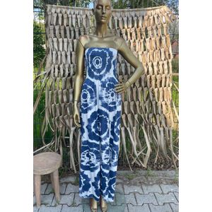 Strapless Zomerjurk Tie Dye - Offwhite met Blauw - One Size (34 t/m 44)