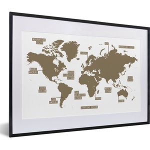 Fotolijst incl. Poster - Wereldkaart - Topografie - Bruin - 60x40 cm - Posterlijst