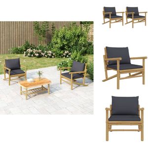 vidaXL Tuinstoel - Tuinstoelen - Terrasstoel - Loungestoel Tuin - Tuinstoelen 2 st met donkergrijze kussens bamboe