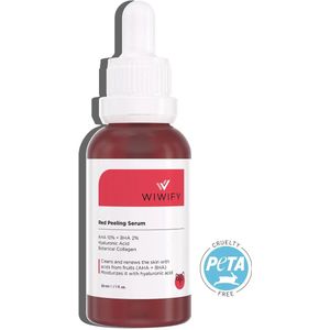 WIWIFY Rood Peeling Serum - Poriënverstrakkende Anti-Acne - Regenererende Botanische Collageen peeling serum - AHA 10% + BHA 2% - Hyaluronzuur - 30 ml