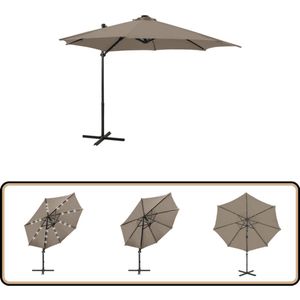 vidaXL Zweefparasol met LED 300 cm - Taupe Tuinparasol - Parasol - Led Parasol - Outdoor Decor - Tuingereedschap