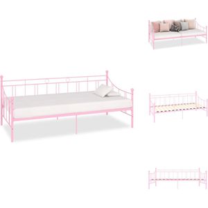 vidaXL Slaapbank - Metalen frame - Roze - 208 x 95 x 83 cm - Geschikt voor 90 x 200 cm matras - Montage vereist - Bed