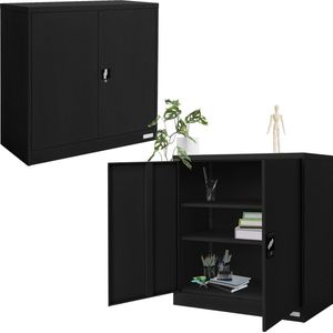 ML-Design set van 2 afsluitbare archiefkasten 90x40x90 cm zwart staal, 2 in hoogte verstelbare legborden Kantoorkast 2 deuren Metalen kast Stalen kast Opbergkast Materiaalkast