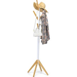 Kapstok met 6 haken, jassenstandaard van bamboe, kledingstandaard in boomvorm, garderobe voor kleding, jassen, hoeden, tassen, 179 cm hoogte