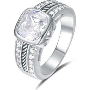 Quiges - Ring Klassiek Solitair in Vintage Stijl van 925 Zilver met Zirkonia Transparant Vierkant - QSR07417