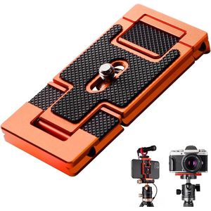 aluminium multi-snelwisselplaat, 2-in-1 professionele camera-snelsluitplaat, voor statief, camera, mobiele telefoon, oranje