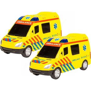 2x stuks speelgoed ambulance met licht en geluid 18 cm - voertuigen/auto's/wagens