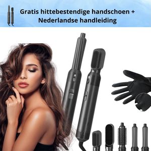 5-in-1 Fohnborstel - Krultang - Krultang 5 in 1 - Voor drogen, stijlen, krullen en volume - airstyler - Hittebestendige handschoen - Nederlandse handleiding - Zwart