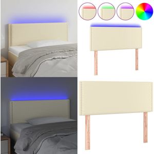 vidaXL Hoofdbord LED 100x5x78/88 cm kunstleer crèmekleurig - Hoofdbord - Hoofdborden - Hoofdeinde - Houten Hoofdbord