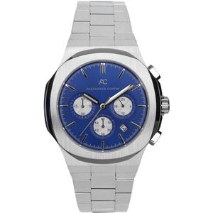 Alexander Cortin - ""Audric"" - Horloge heren - Quartz - Stalen Band - Zilver met Blauw - Waterdicht tot 5 Bar - Luxe Geschenkdoos - Horloges voor mannen - Ø 43 mm