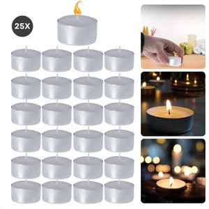 Cheqo® Theelichten 8 Uur - Waxinelichtjes - Kaarsjes - Witte Theelichtjes Set - Lange Brandduur Kaarsen - 25 Stuks - Inclusief EBOOK