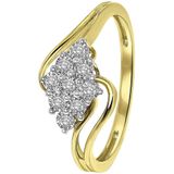 Lucardi Dames Ring entourage 9 diamanten 0,08ct - Ring - Cadeau - Moederdag - 14 Karaat Goud - Geelgoud