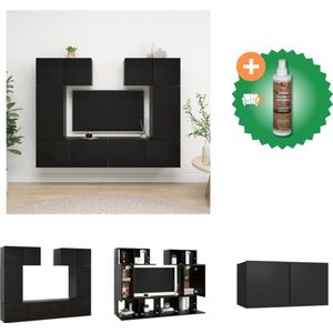 vidaXL 6-delige Tv-meubelset spaanplaat zwart - Kast - Inclusief Houtreiniger en verfrisser