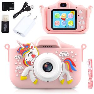 MOENS - Digitale Kindercamera – Creatief Speelgoed - Speelgoed - Unicorn Speelgoed - Speelgoedcamera - Unicorn - Roze Unicorn - Fototoestel voor Kinderen - 32GB SD-kaart en Accessoires – 48MP - Kado - Cadeau