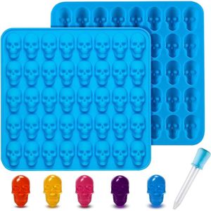 Chocolade vorm siliconen 3D schedel doodshoofd snoep gelei ijsblokjes ijs 2 stuksrubberen vormen, schedel snoepvorm siliconen.