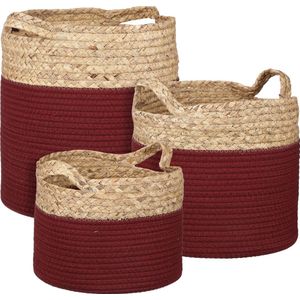 Oneiro’s Luxe Bloempot POT Torba mand rond d.rood set van 3 - H32xD33cm – hotel chique - binnen ––– accessoires – tuin – decoratie – bloemen – mat – glans – industrieel - droogbloemen