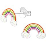 Oorbellen kinderen | Zilveren oorstekers, regenboog met wolkjes | WeLoveSilver