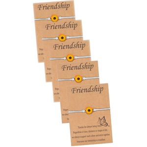 Bixorp Friends Vriendschapsarmbandjes voor 5 met Zonnebloem Wit Bandje - BFF Armband Meisjes - Best Friends Armband Vriendschap Cadeau voor Vijf