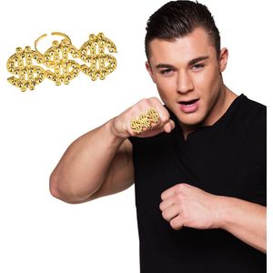 Boland - Ring Triple dollar Goud - Volwassenen - Mannen - Pooier - Pimps and Ho's