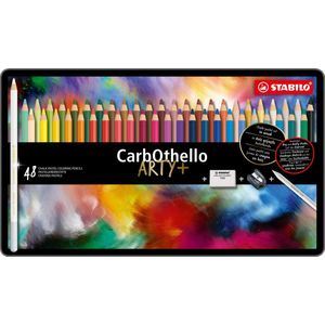 STABILO CarbOthello - Kalkpastel Kleurpotloden - Metalen Etui - 48 Kleuren - Speciale Puntenslijper - Kneedgum En Doezelaar