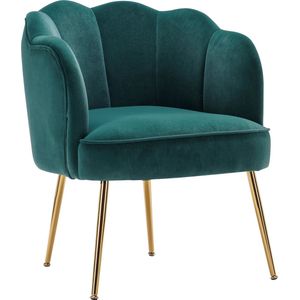 Merax Velvet Accentstoel - Ergonomische Fauteuil - Stoel met Verstelbare Gouden Poten - Groen