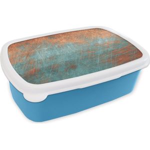 Broodtrommel Blauw - Lunchbox - Brooddoos - Metaal - Roest - Brons - Blauw - Abstract - Structuur - 18x12x6 cm - Kinderen - Jongen