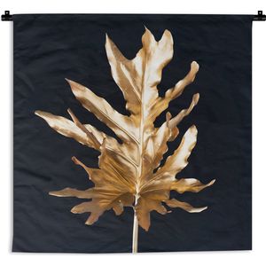 Wandkleed Golden leaves vierkant - Gouden herfstblad op een zwarte achtergrond Wandkleed katoen 60x60 cm - Wandtapijt met foto
