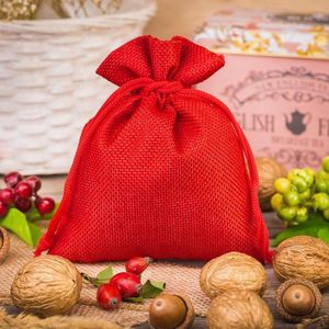 Decoratief Jute Zakjes Zakken | 100% Naturel | 10 x 13 cm | 10 stuk | Rood | Cadeauzakjes Opbergzakjes Geschenkzakjes Cadeau Verpakking Geurzakjes Snoepzakjes Lavendel