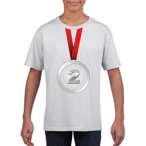 Zilveren medaille kampioen shirt wit jongens en meisjes - Winnaar shirt Nr 2 kinderen 122/128
