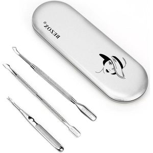 Cuticle Pusher UV Gel Polish Soak Off Remover Tool - Nail Art Cleaner Trimmer & Callus Removal Fork - Roestvrijstalen Manicureset - Pakket van 3
