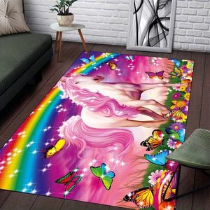 Vloerkleed paard - regenboog - vlinders - antislip - tapijt - keukenkleed - salontafel kleed - woonkamer - slaapkamer- 80 x 120cm