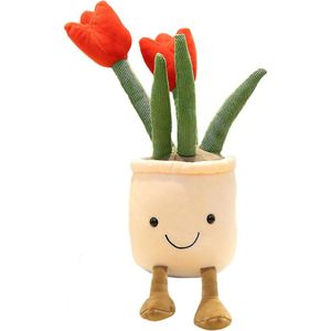 By Maes - Knuffel plant tulp - Pluche plant - Rood - 25 cm - Kraamcadeau