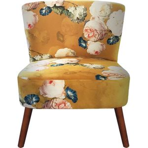 Clayre & Eef Fauteuil 51x61x77 cm Geel Hout Rechthoek Bloemen Woonkamer stoel