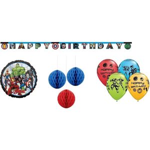 Marvel - The Avengers - Superhelden - Happy birthday slinger - Letterbanner - Honeycomb decoratie - Ballonnen - Folieballon - Kinderfeest - Versiering - Verjaardag.